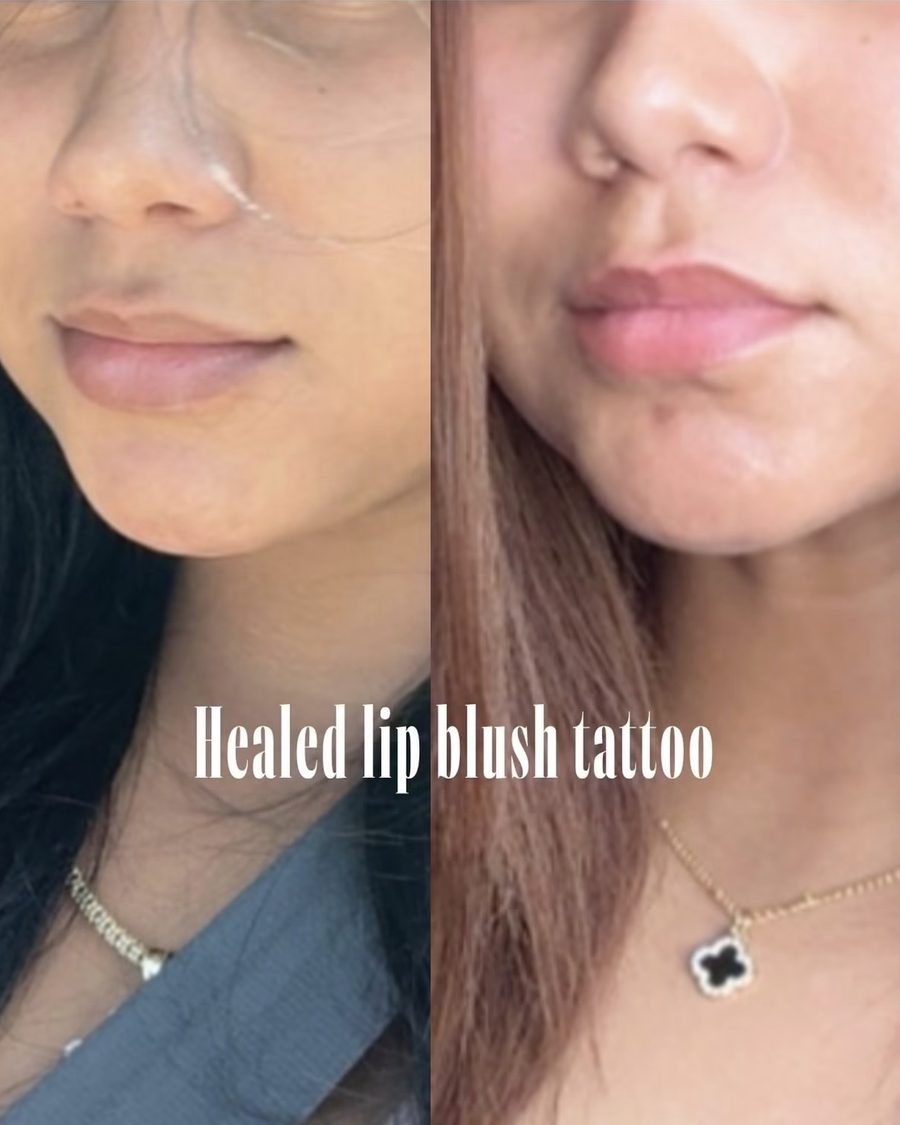 Healed lip blush tattoo, before and after, Beauty by Yiyus, Newark NJ