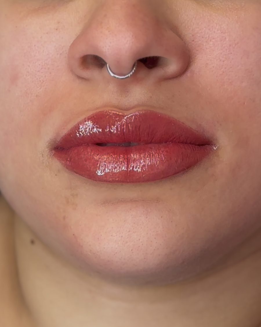 Lip blush tattoo result with a glossy finish, Beauty by Yiyus, Newark NJ