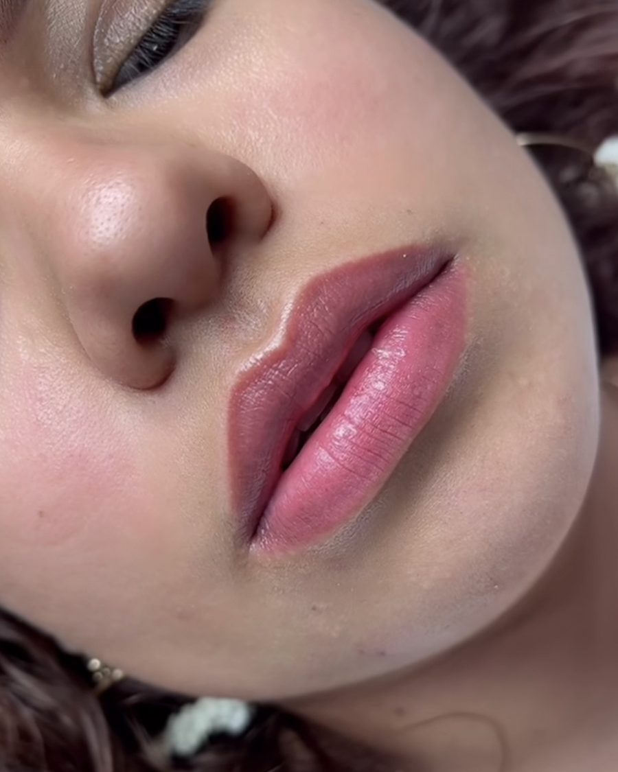 Close-up of a lip blush tattoo result, Beauty by Yiyus, Newark NJ